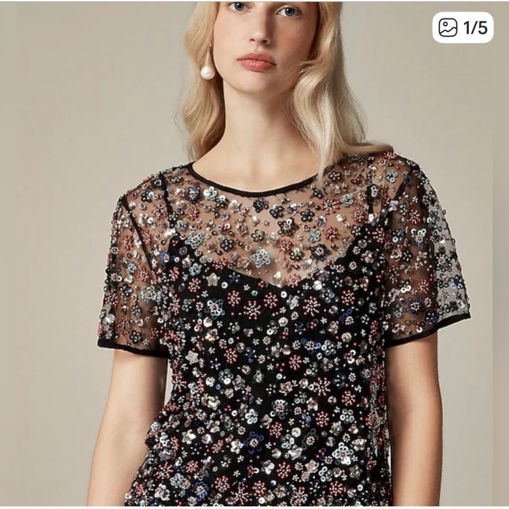 J. Crew Black Floral Embellished Blouse